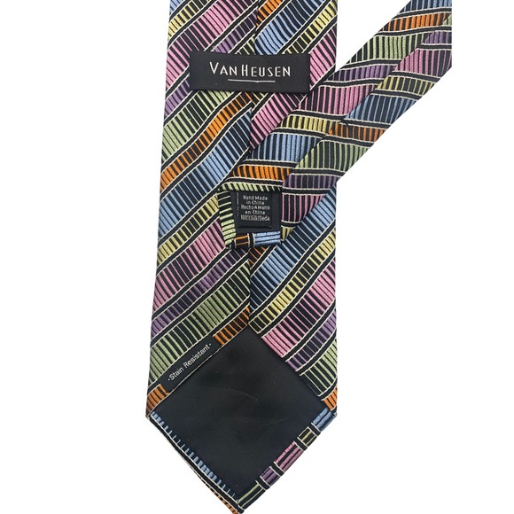 Van Heusen Necktie Men's Multi-color Striped Purple Paisley 2-Piece Set - Picture 3 of 11